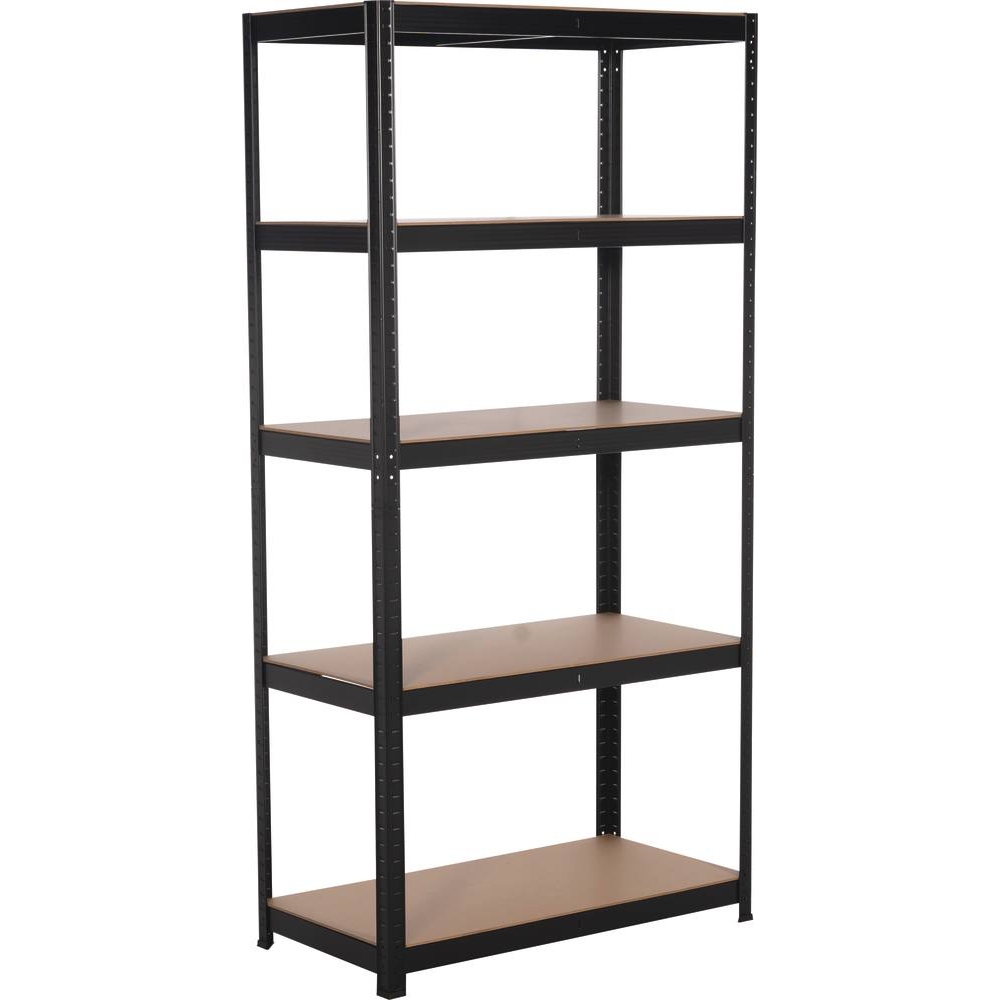 Etag&egrave;re m&eacute;tallique noire &agrave; embo&icirc;ter 5 tablettes bois 1800x900x450mm max 1,25T STILKER - 09070