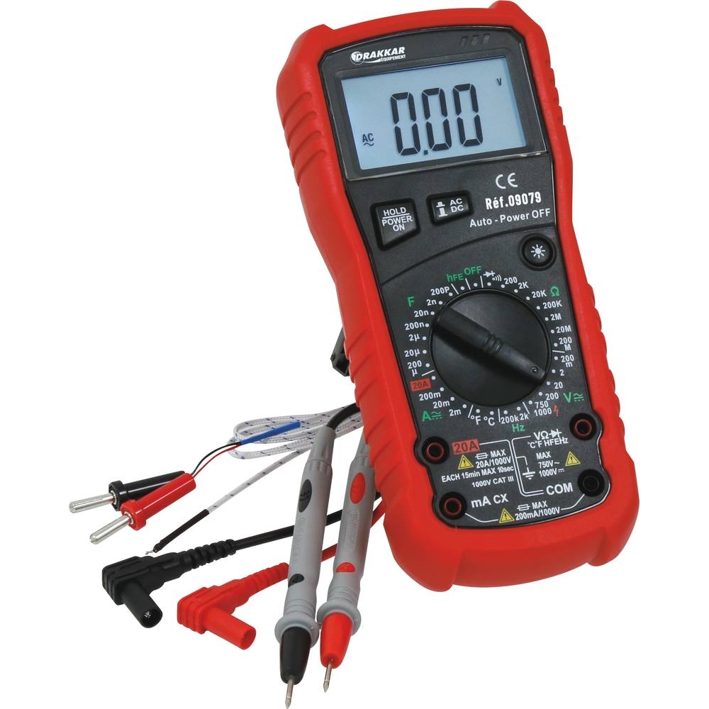 Multimètre digital Cat III 1000V avec sonde température DRAKKAR - 09079