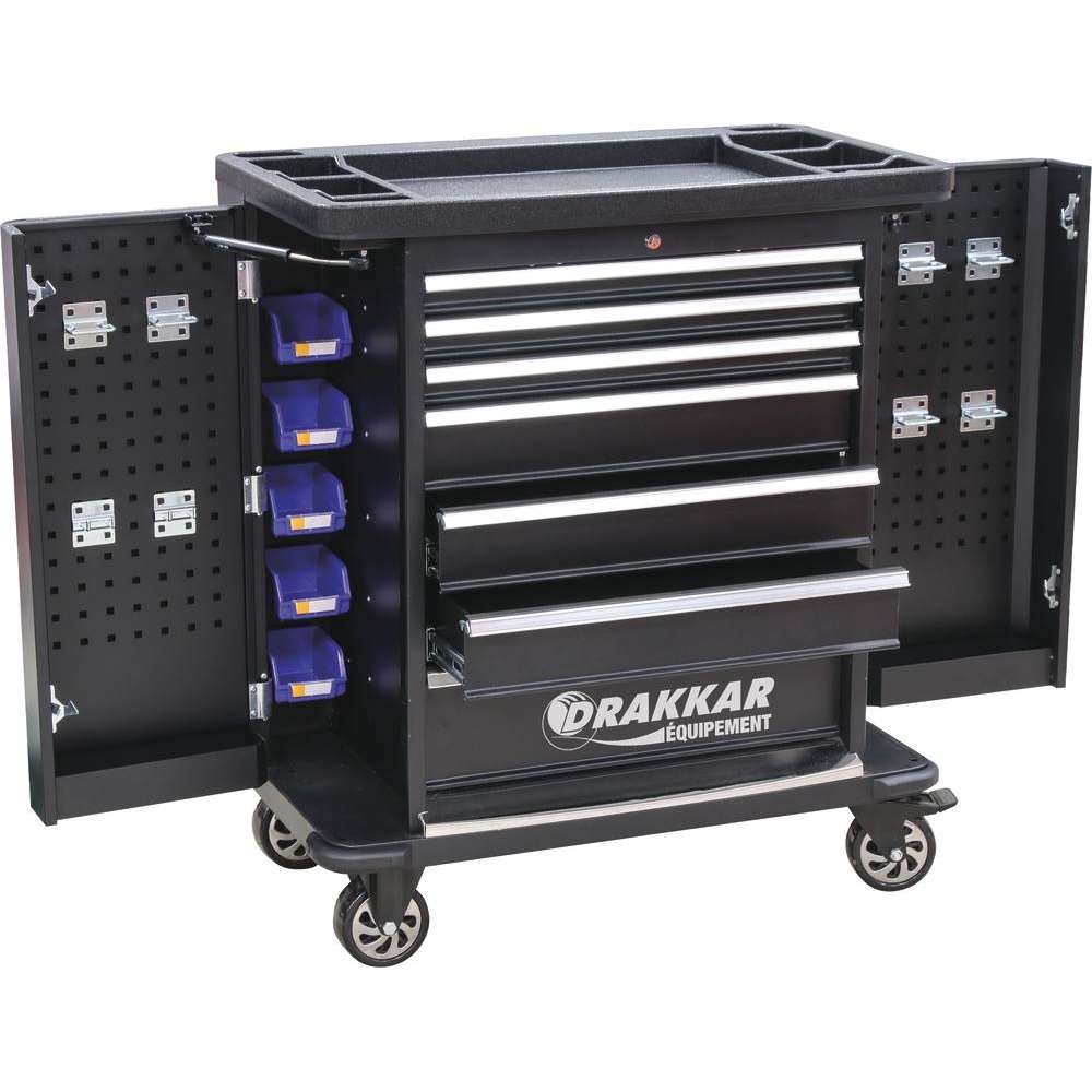 Servante 7 tiroirs avec 2 portes latérales avec plan de travail en ABS 890x530x1022mm DRAKKAR EQUIPEMENT - 09258