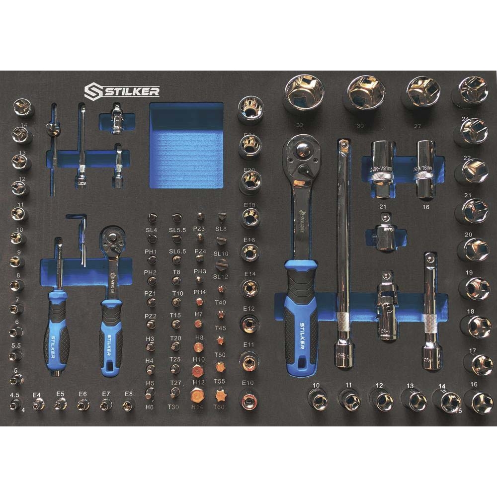Module mousse 527x387mm douilles, cliquets 1/2' - 1/4' - 95 pcs - 9601
