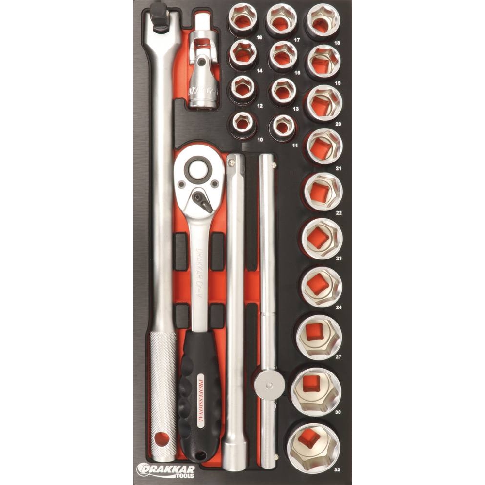 Module mousse 395x178mm métal douilles/cliquet 1/2