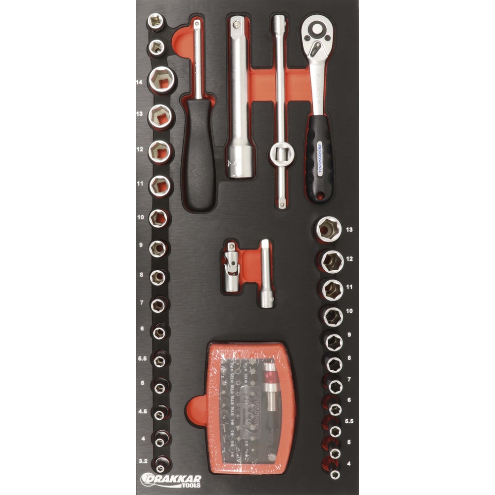 Module mousse finition metal douilles radio 1/4' DRAKKAR TOOLS - 09703