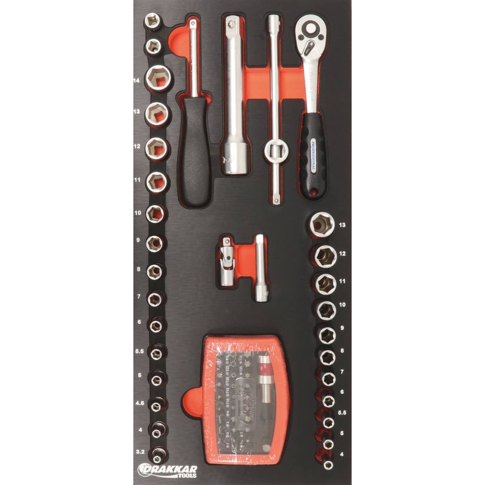 Module mousse 395x178mm métal douilles/cliquet 1/4