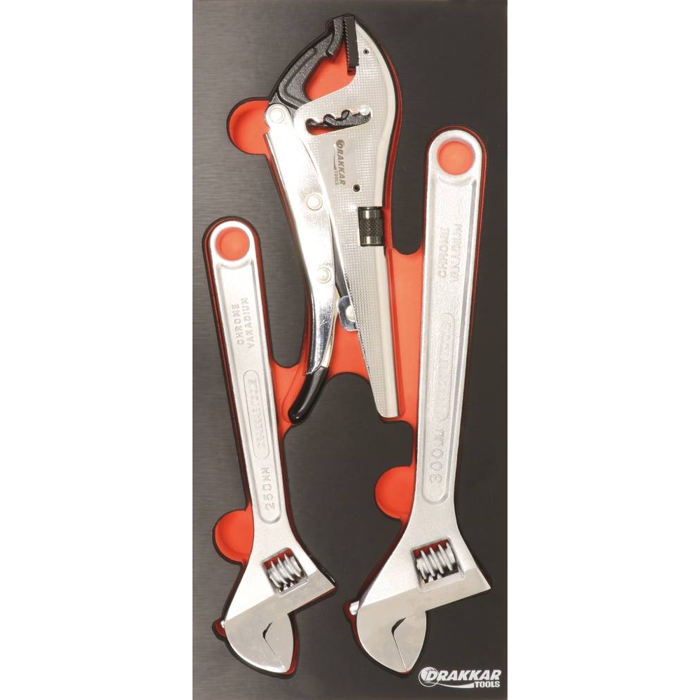 Module mousse 395x178mm métal clés à molette/pince étau - 3 pcs DRAKKAR TOOLS - 09709