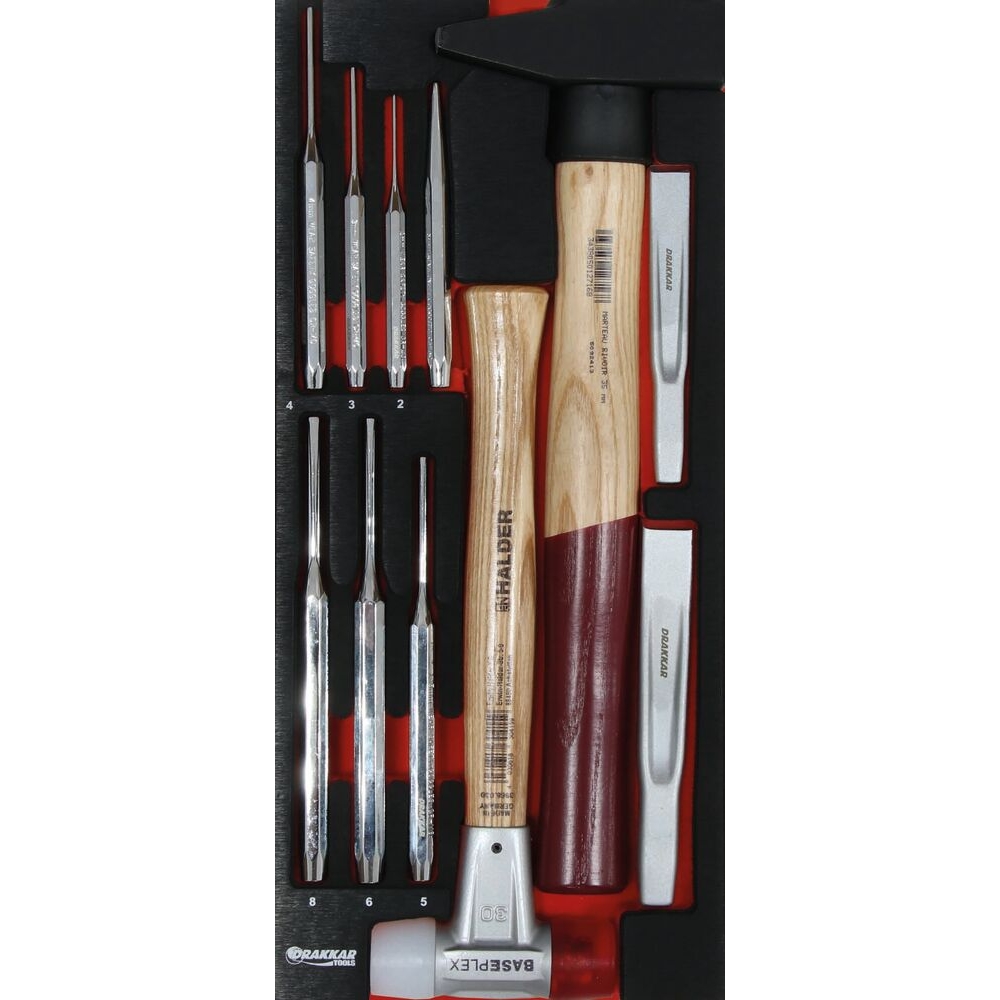 Module mousse 395x178mm métal marteau/burin/chasse-goupille - 11 pcs DRAKKAR TOOLS - 09716