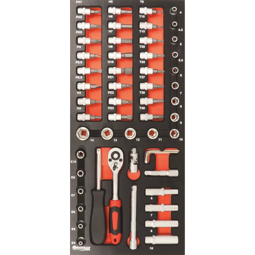 Module mousse 395x178mm métal douilles/cliquet/embouts 1/4