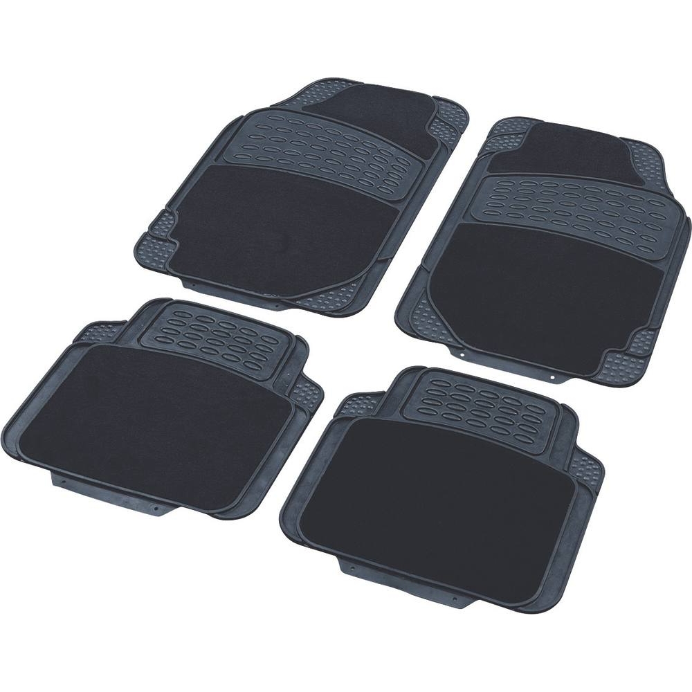 Tapis de voiture caoutchouc avec empiècement moquette - 4 pcs - 09730