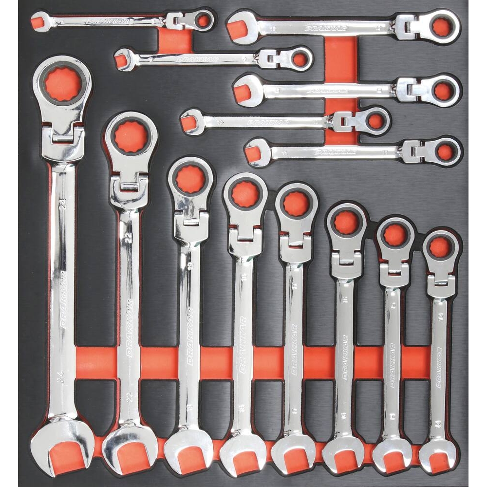 Module mousse 395x356mm métal clés à cliquet articulées - 14 pcs DRAKKAR TOOLS - 09737