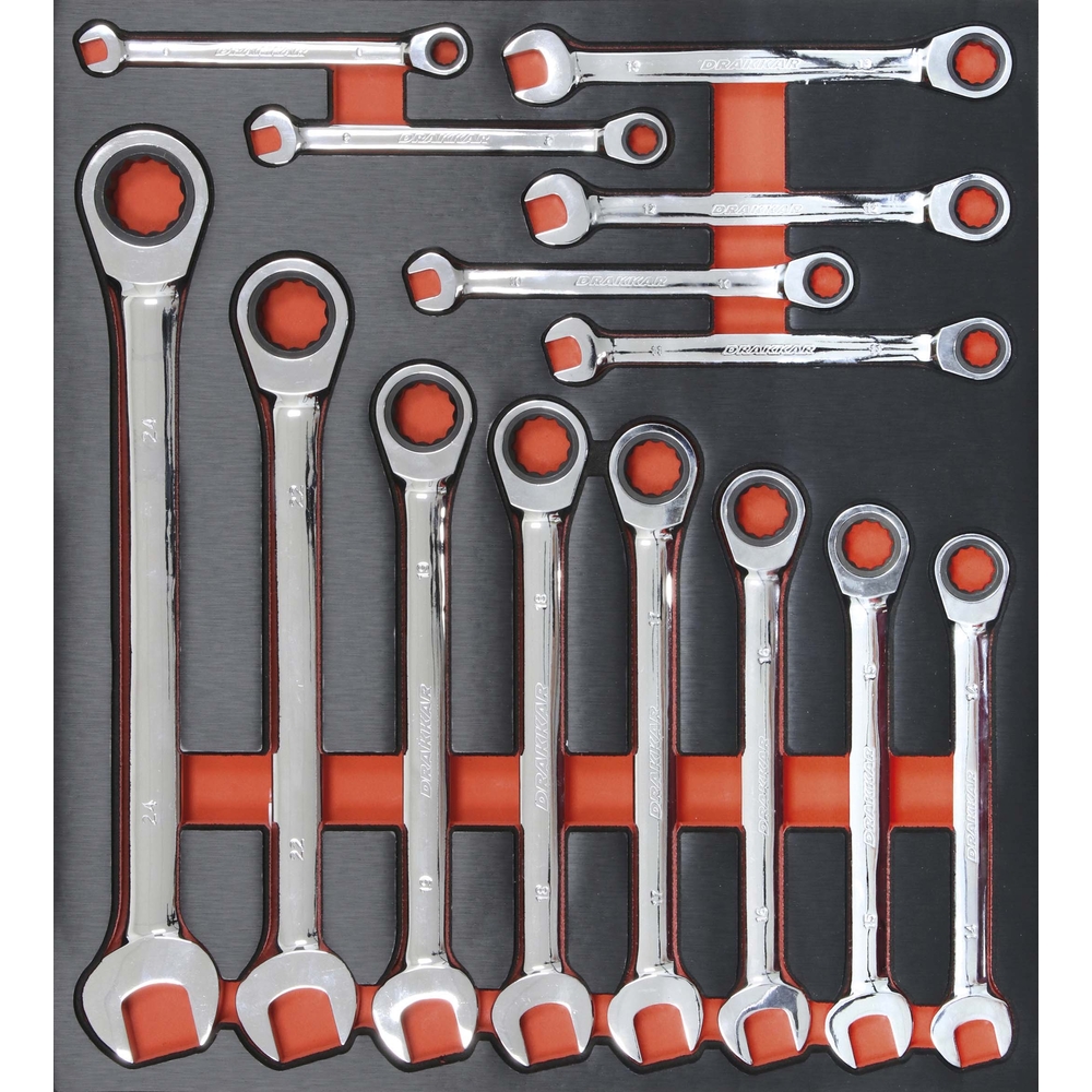 Module mousse finition metal plein 14 cles a cliquet droites DRAKKAR TOOLS - 09739