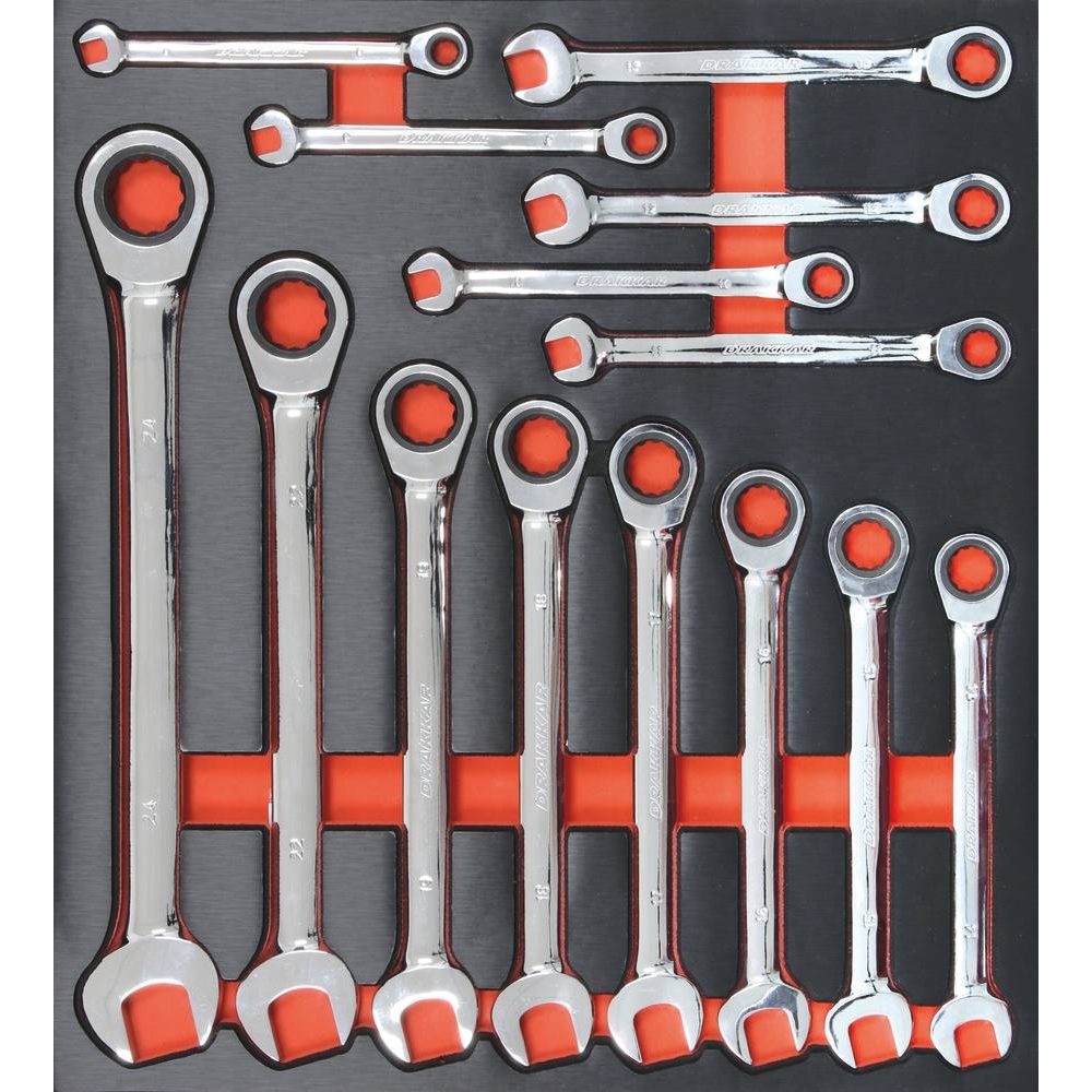 Module mousse 395x356mm métal clés à cliquet droites - 14 pcs DRAKKAR TOOLS - 09739