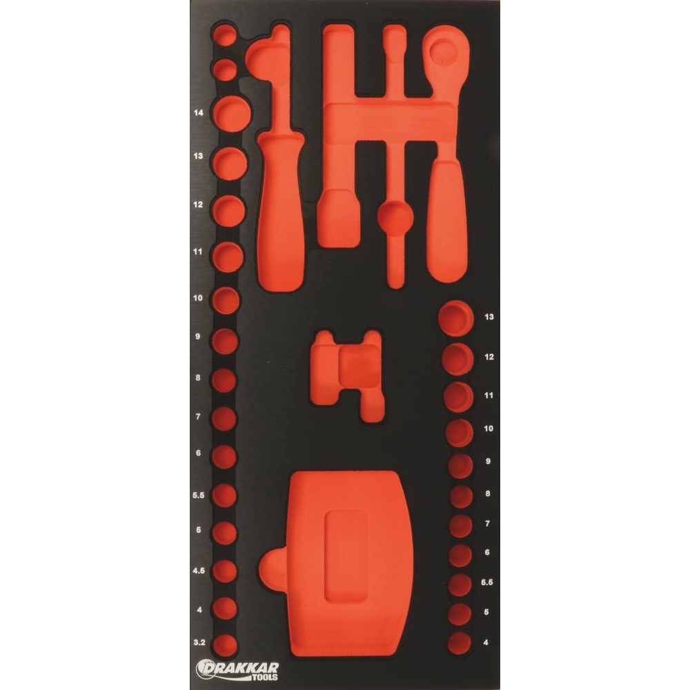 Module mousse 395x178mm métal vide pour douilles/cliquet 1/4