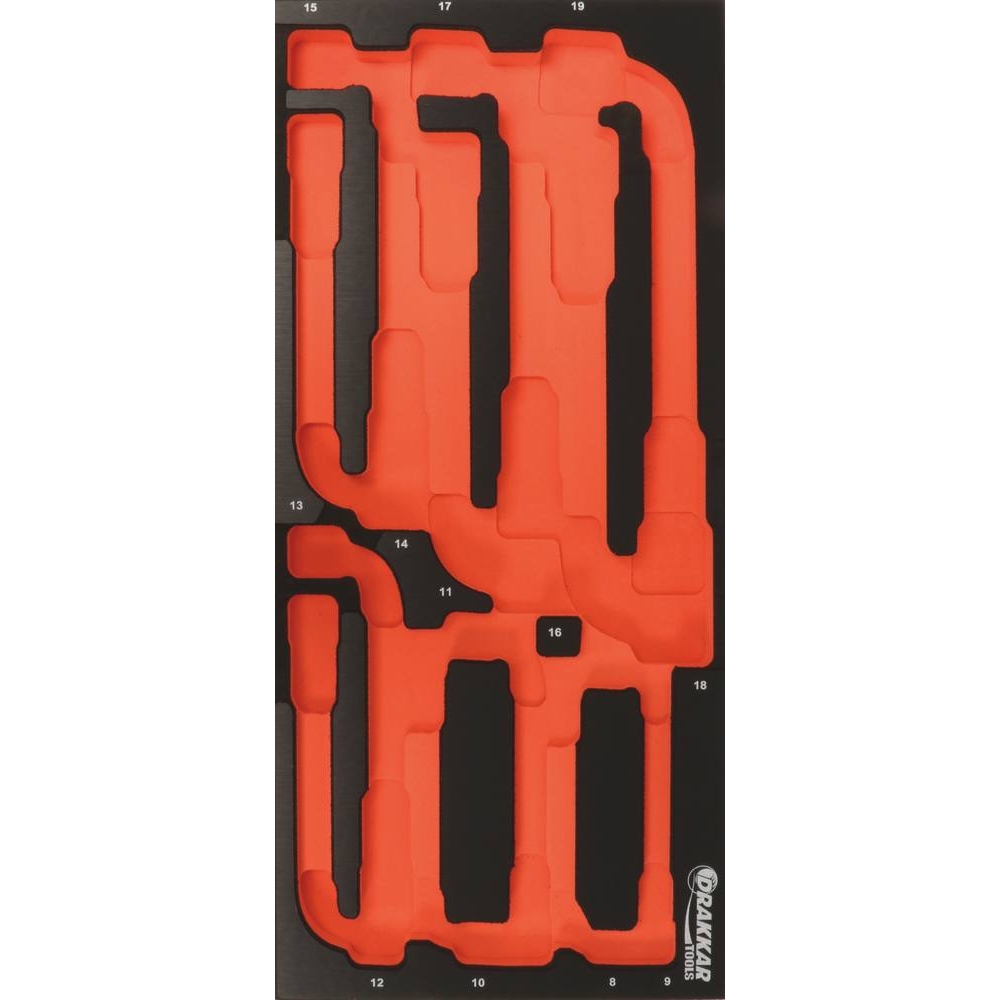 Module mousse 395x178mm métal vide pour clés à pipe 8 à 19mm DRAKKAR TOOLS - 09757
