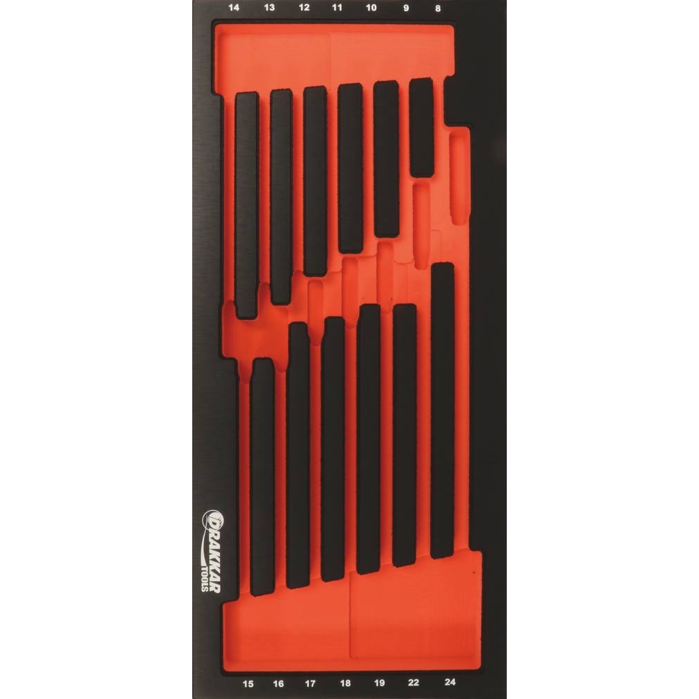 Module mousse 395x178mm métal vide pour clés mixtes coudées à cliquet de 8 à 24mm DRAKKAR TOOLS - 09766