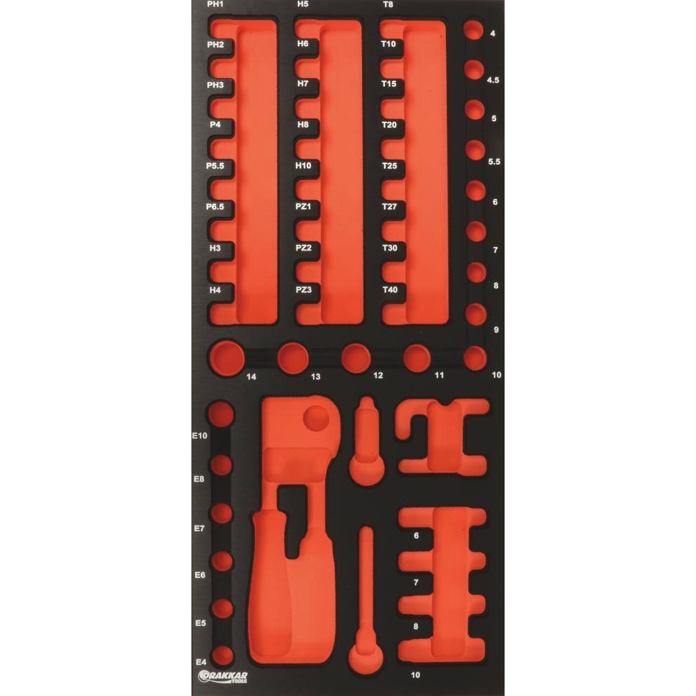 Module mousse 395x178mm métal vide pour douilles/cliquet/embouts 1/4