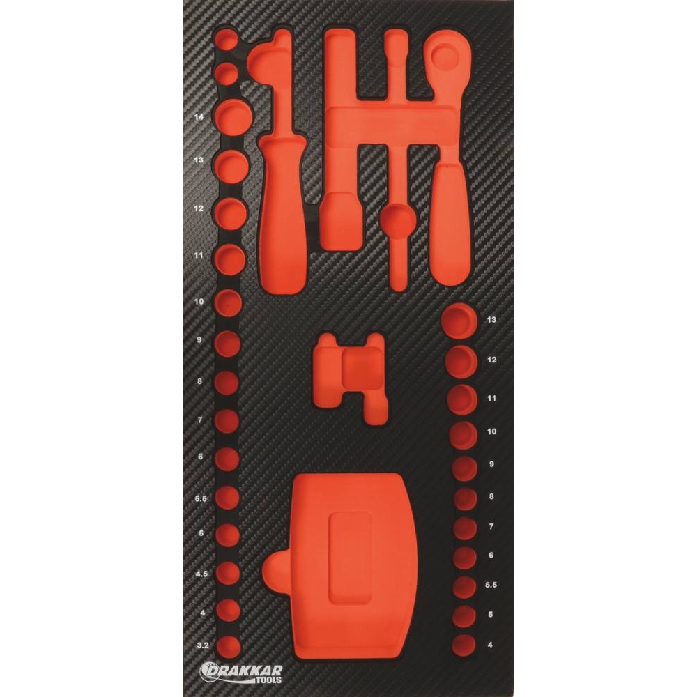Module mousse 402x189mm carbone vide pour douilles/cliquet 1/4