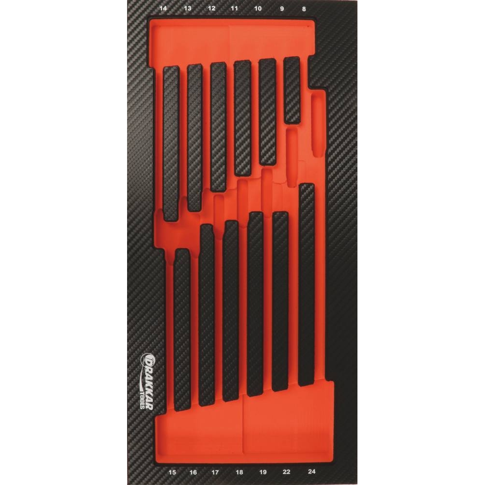 Module mousse 402x189mm carbone vide pour clés mixtes coudées à cliquet de 8 à 24mm DRAKKAR TOOLS - 09817