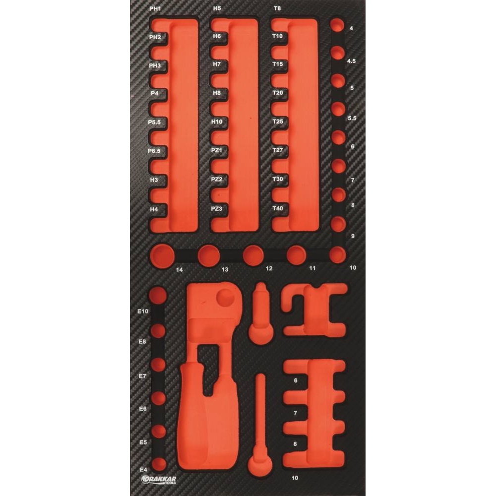 Module mousse 402x189mm carbone vide pour douilles/cliquet/embouts 1/4