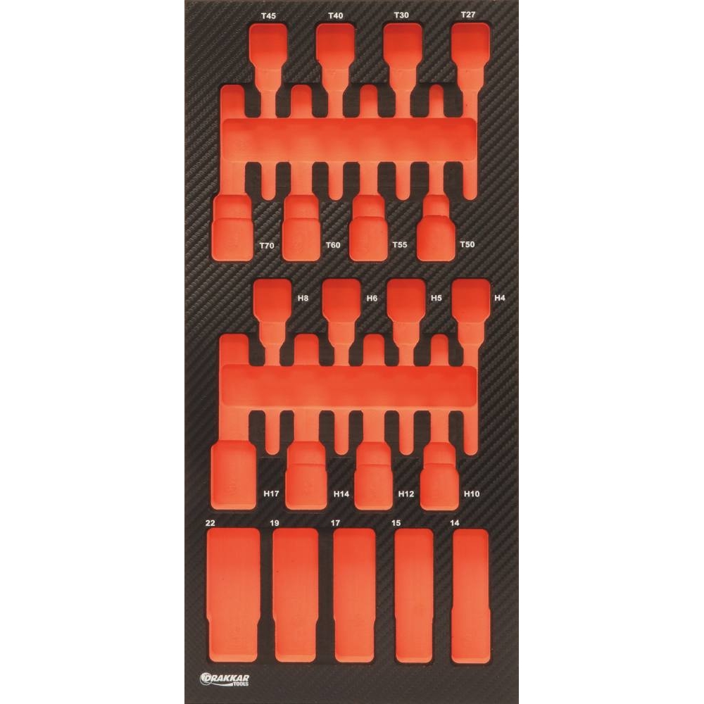 Module mousse 402x189mm carbone vide pour douilles longues/embouts Torx et hexagonal DRAKKAR TOOLS - 09825