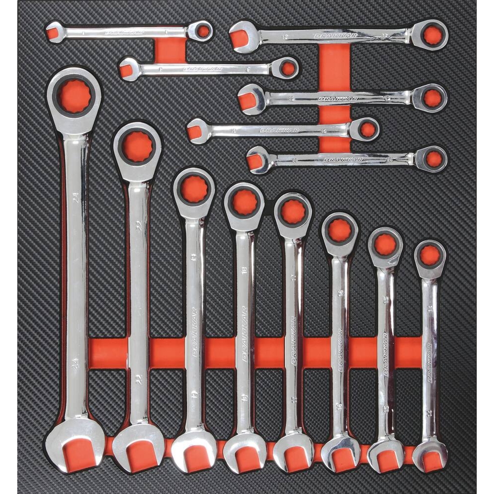 Module mousse 402x380mm carbone clés à cliquet droites - 14 pcs DRAKKAR TOOLS - 09841