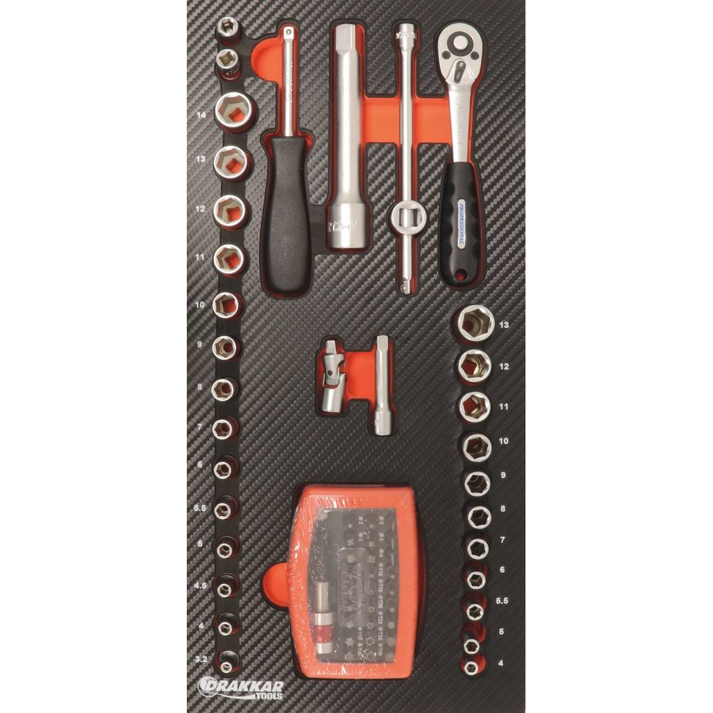 Module mousse 402x189mm carbone douilles/cliquet 1/4
