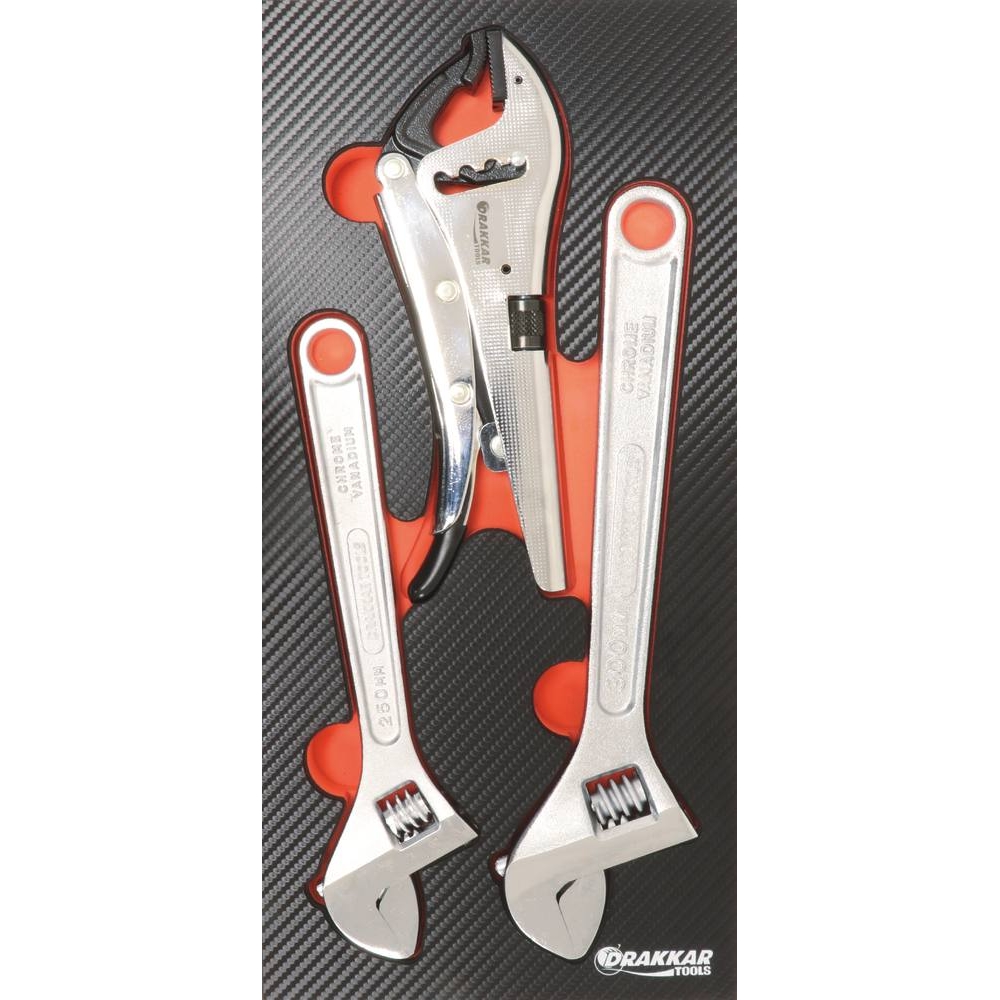 Module mousse 402x189mm carbone clés à molette et pince étau - 3 pcs DRAKKAR TOOLS - 09875