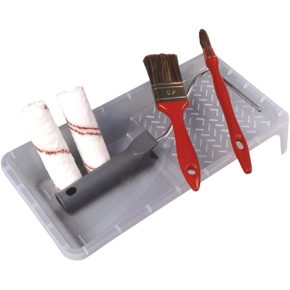 Rouleau lasure 100mm (2 pièces) et pinceau (2 pièces) avec poignée et bac - GREEN PLAISANCE - 09964