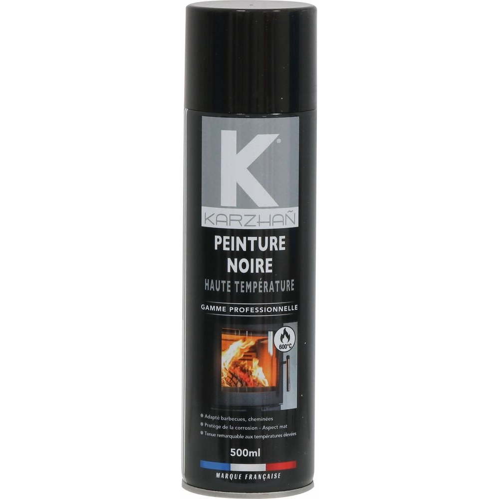 Peinture haute température 600°C noir - aérosol de 500ml KARZHAN - 10090