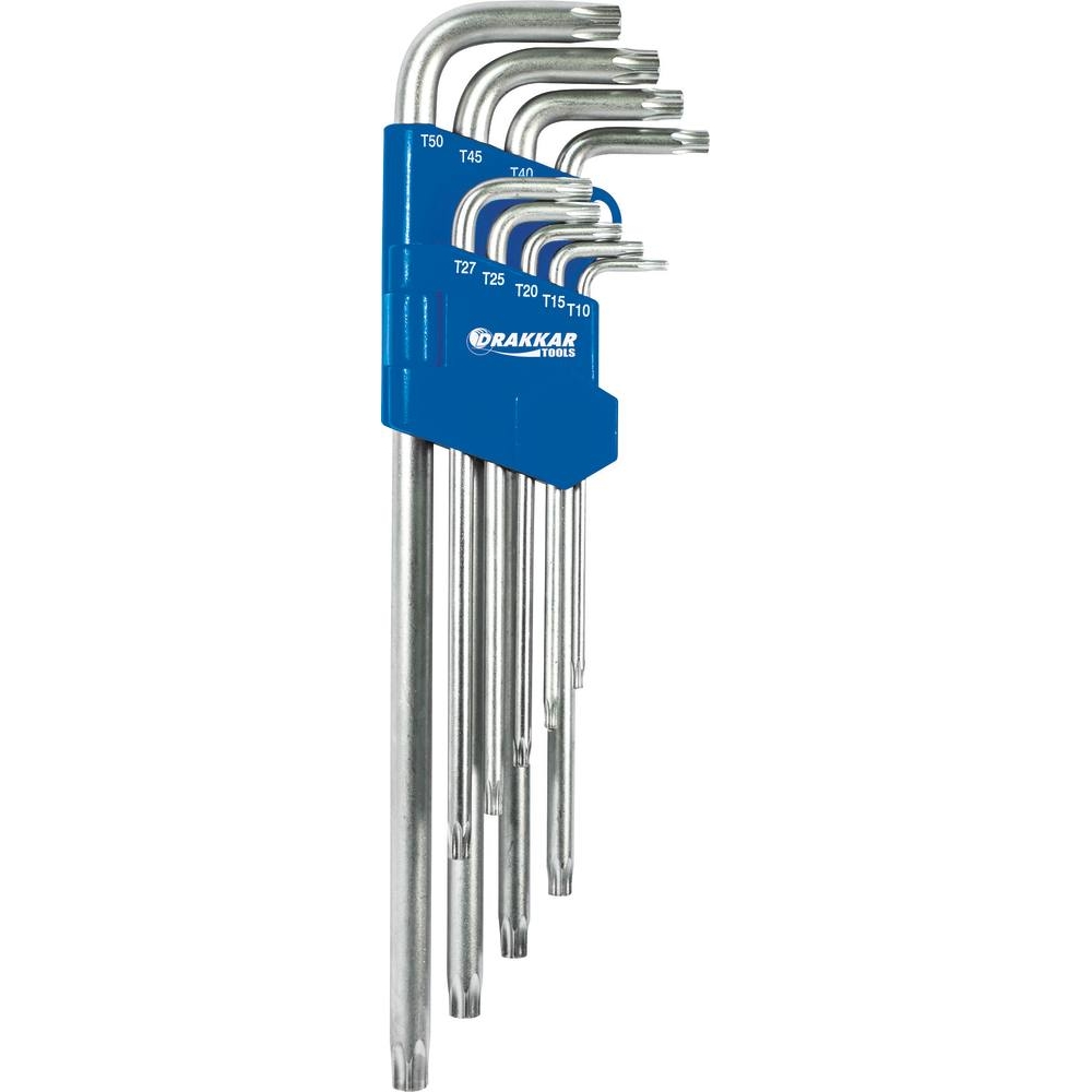 Clé Torx extra longue de T10 à T50 - étui pivotant de 9 pcs sur carte DRAKKAR TOOLS - 10719