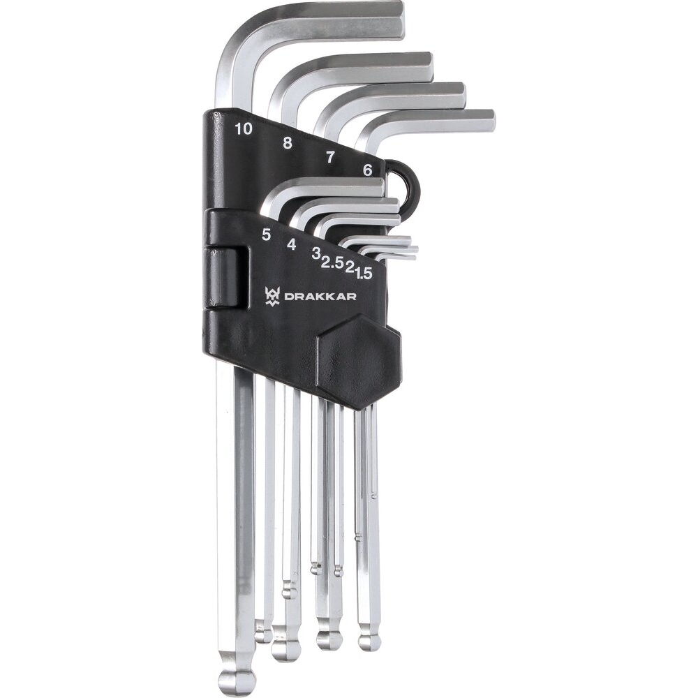 Clés mâles hexagonales longues de 1,5 à 10mm - étui pivotant de 10 pcs DRAKKAR TOOLS - 10763