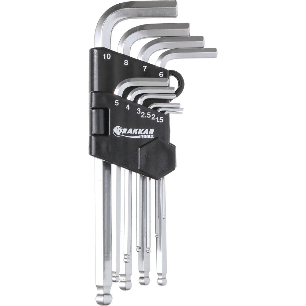Clés mâles hexagonales longues de 1,5 à 10mm - étui pivotant de 10 pcs sur carte DRAKKAR TOOLS - 10764