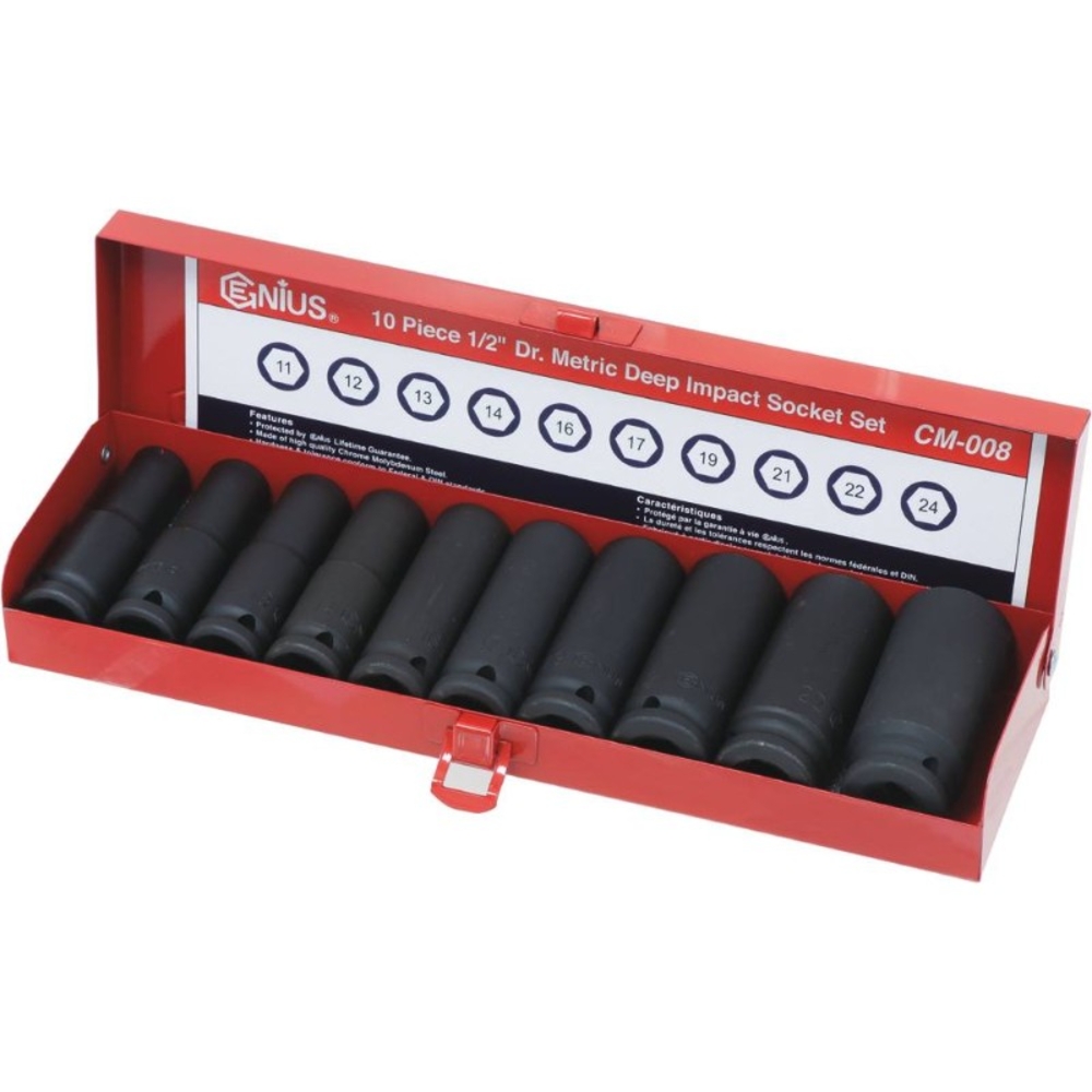 Coffret 10 douilles à chocs 1/2' serie longue + coffret métallique DRAKKAR TOOLS - 10832