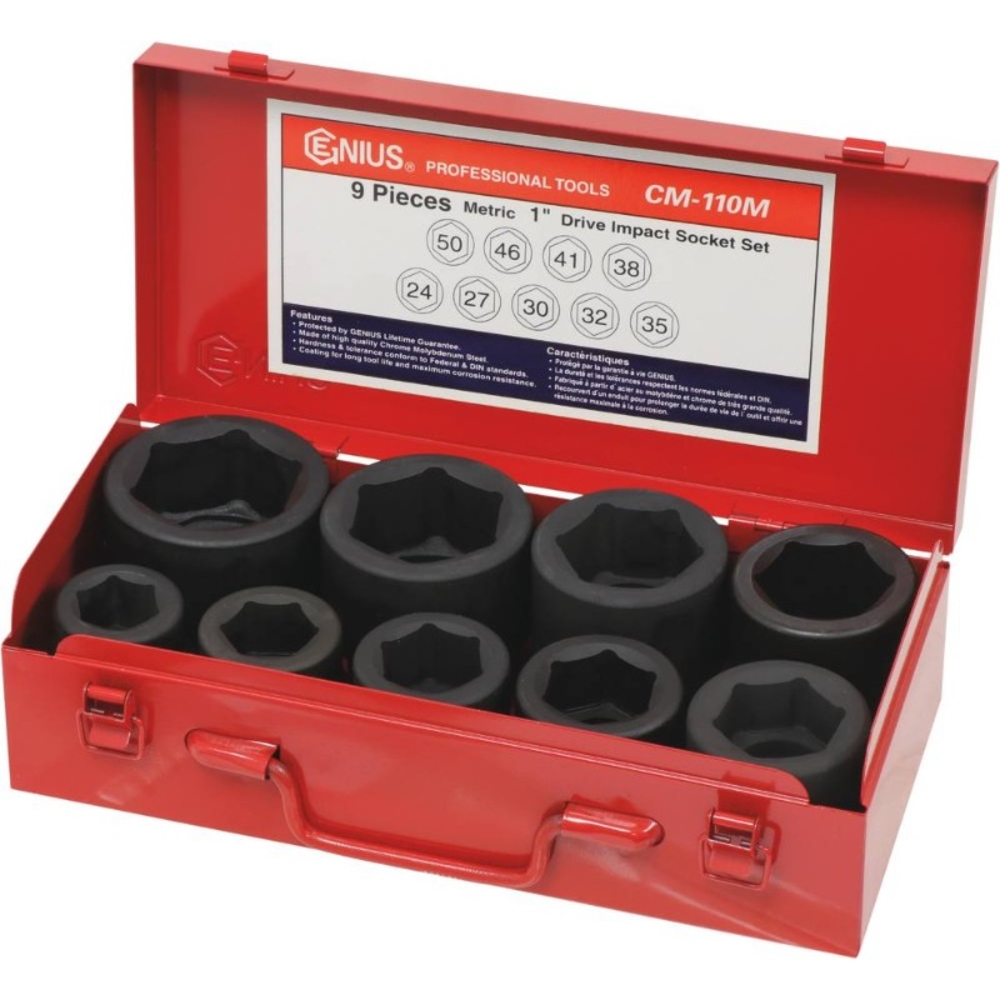 Jeu 9 douilles 1' / coffret metal dt du 24 au 50 mm DRAKKAR TOOLS - 10839