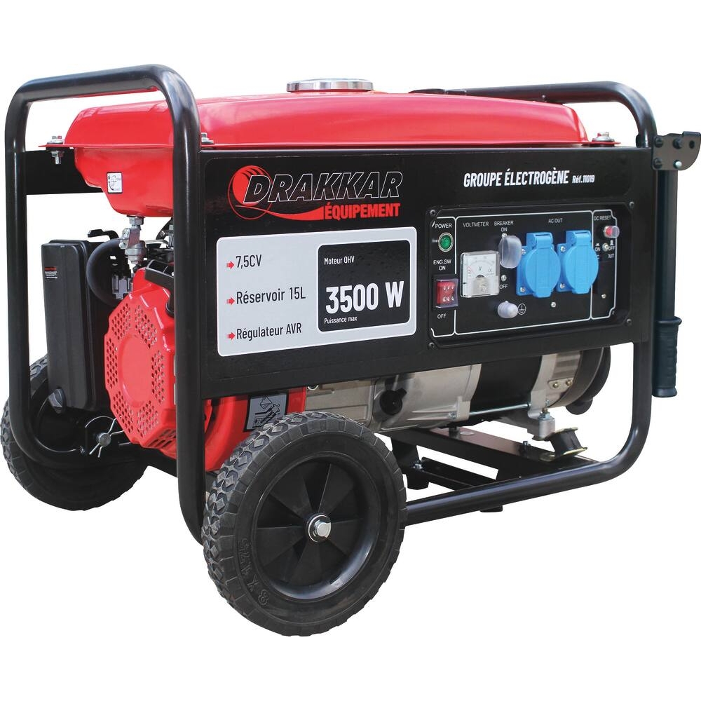Groupe électrogène AVR monophasé essence 3500W 7,5CV avec kit brouette DRAKKAR - 11019