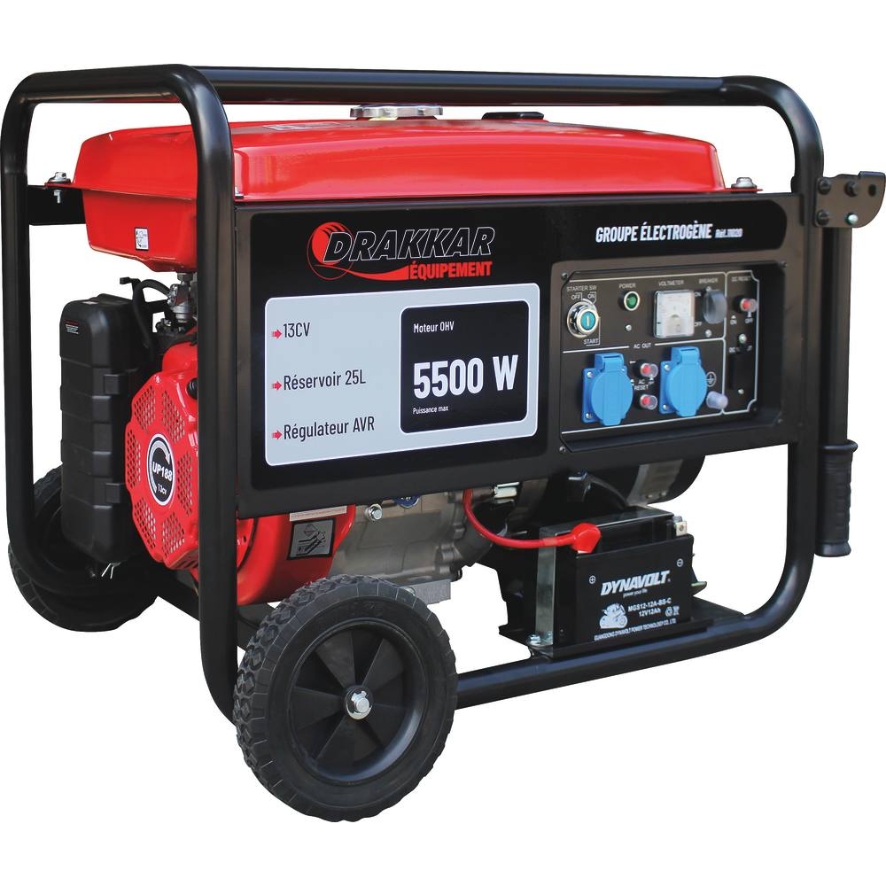 Groupe électrogène AVR monophasé essence 5500W 13CV démarrage électrique avec kit brouette DRAKKAR - 11020