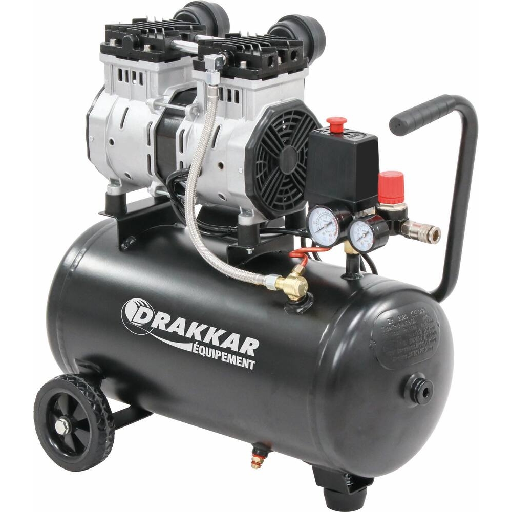 Compresseur silencieux 24L 8 bar 1,5CV 230V sans huile DRAKKAR - 11208