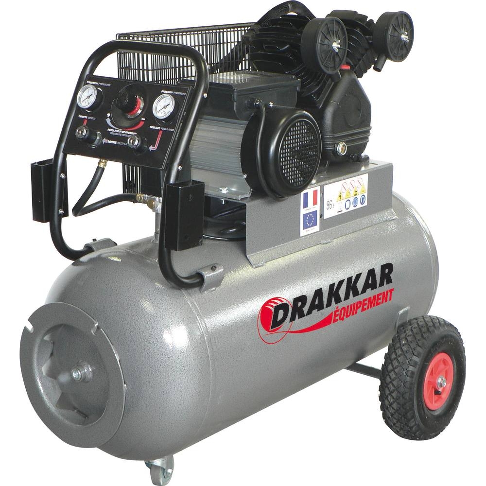 Compresseur à courroie 100L 9 bar 3CV tête en V 230V avec tableau de contrôle DRAKKAR 11210