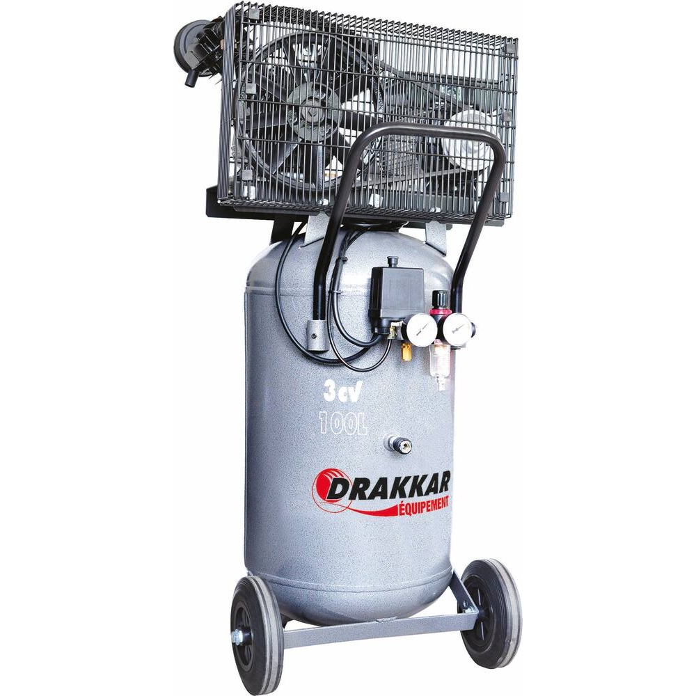 Compresseur à courroie 100L 9 bar 3CV tête en V 230V vertical DRAKKAR 11215