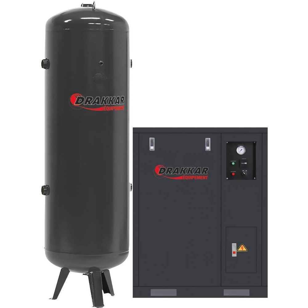 Compresseur silencieux fixe à courroie cuve verticale 500L 7,5CV 400V DRAKKAR 11240