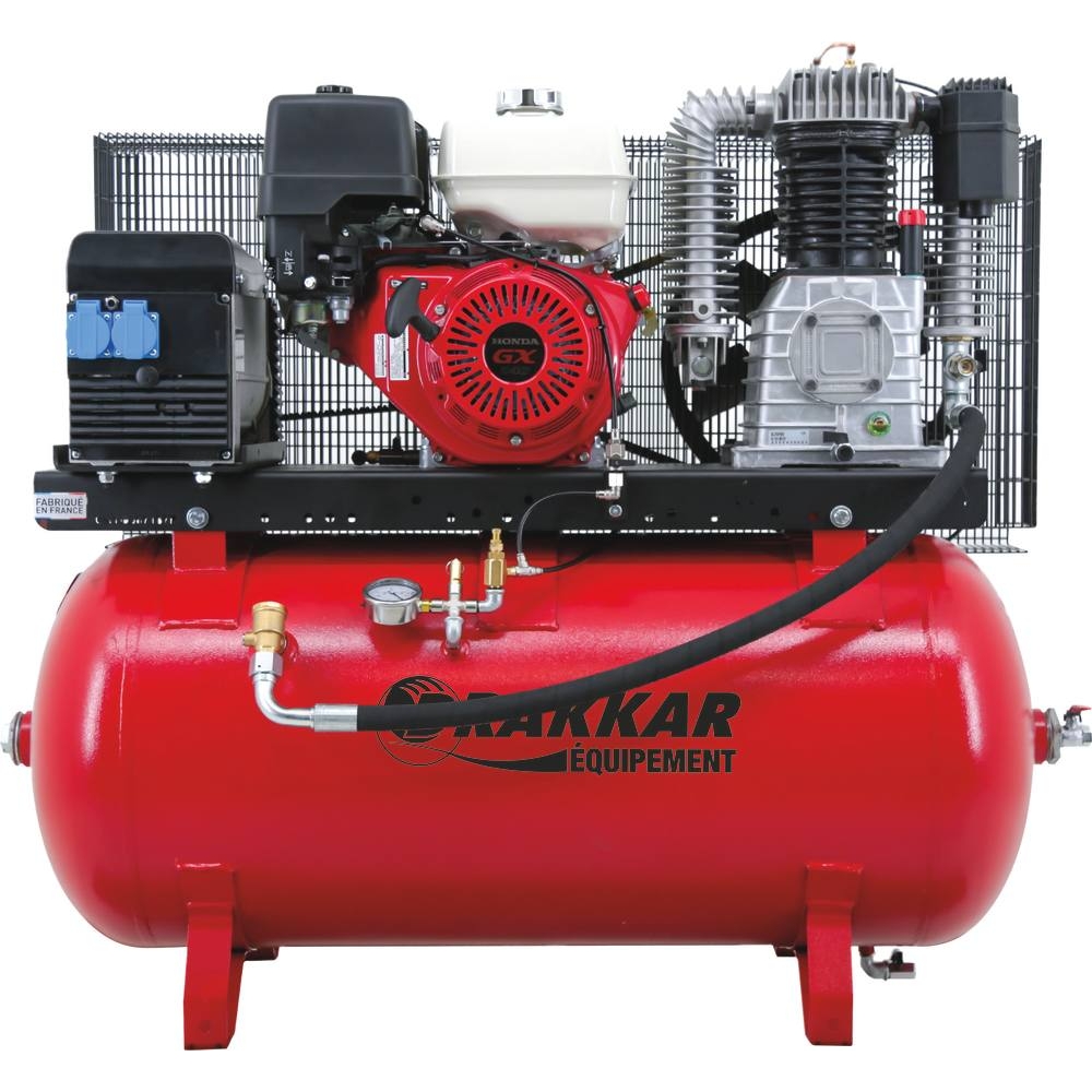 Compresseur thermique Honda GX 340 QX 230L 11CV 12 bar/génératrice 4800W/2 prises 230V DRAKKAR 11252