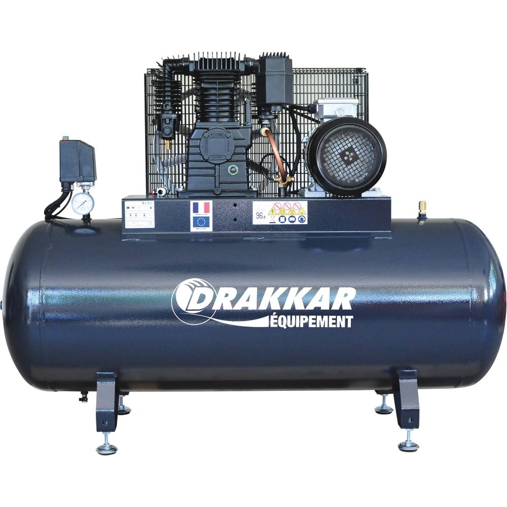Compresseur fixe à courroie 270L 11 bar 5,5CV tête bi-étagé 400V DRAKKAR 11255