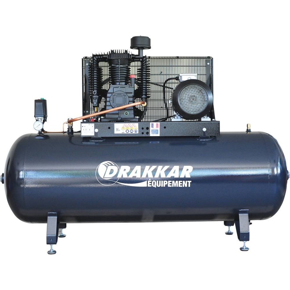 Compresseur fixe à courroie 500L 7,5CV tête bi étagé 400V DRAKKAR 11256