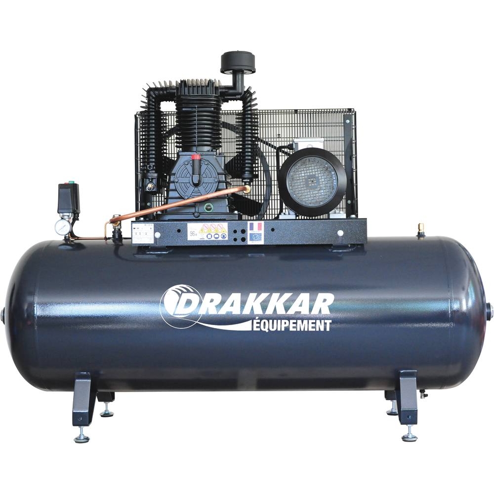 Compresseur fixe à courroie 500L 10CV tête bi étagé 400V DRAKKAR 11257