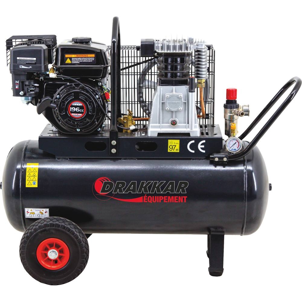 Compresseur mobile thermique essence 100L 5CV moteur Loncin DRAKKAR 11263