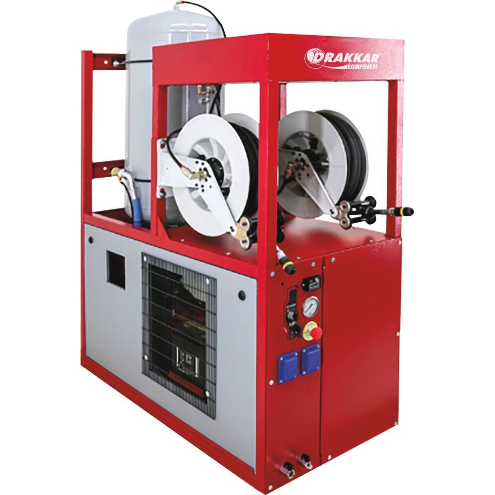 Compresseur thermique 120L 9CV 12 bar/2000W/2 prises 230V/2 enrouleurs d' air/bâti soudé de transport DRAKKAR 11264