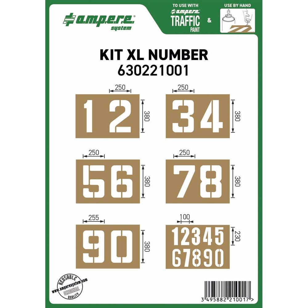 Pochoir réutilisable pour marquage au sol - kit chiffres 6 planches 740x610mm AMPERE - 11705