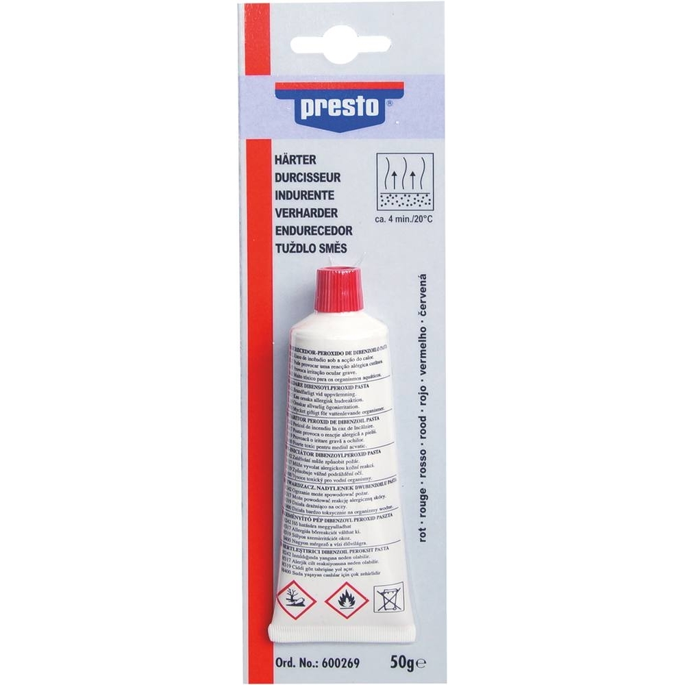 Durcisseur pour mastic polyester - tube de 50g sur blister - Lot de 6 - PRESTO - 12012.06
