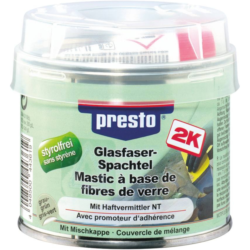 Mastic polyester renforcé fibre de verre avec tube durcisseur - pot de 250g PRESTO - 12028
