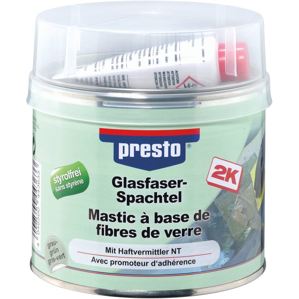 Mastic polyester renforcé fibre de verre avec tube durcisseur - pot de 1kg PRESTO - 12029