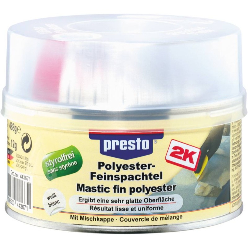 Mastic fin polyster + durcisseur 500g sans styrene PRESTO - 12045