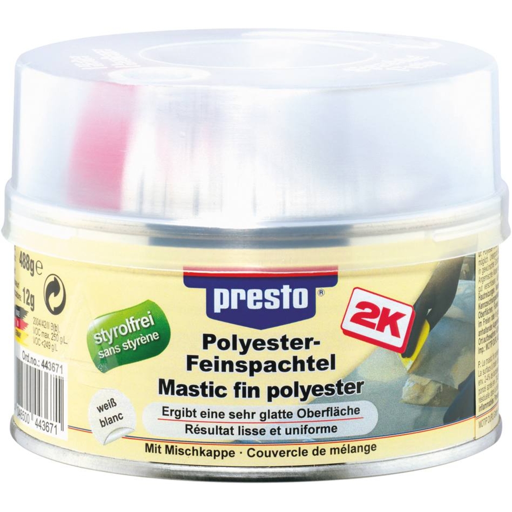 Mastic polyester fin avec tube durcisseur - pot de 500g PRESTO - 12045